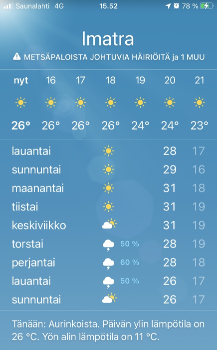 sääennuste 18.6.2021 eteenpäin