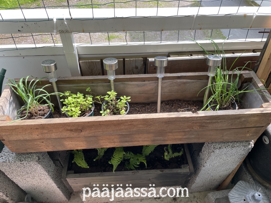 Itse tehty parvekelaatikko yrteille tai kesäkukille